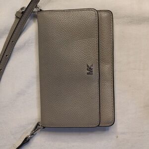Michael Kors Tan Pebbled Leather Wallet with Crossbody Strap